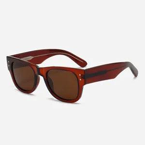 Chunky square brown sunglasses for women and men, retro thick frame UV protection eyewear.