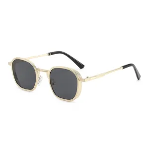 Retro square metal sunglasses for women and men, vintage gold frame UV protection shades.