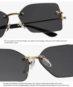 Lunettes de soleil sans monture carrées tendance pour femmes, détail de luxe chic.
