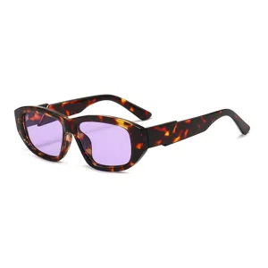 Retro tortoise thick frame cat eye sunglasses with purple lenses for women stylish new