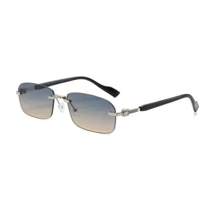Retro rahmenlose Verlaufs-Sonnenbrille fuer Damen und Herren, stilvoller UV-Schutz Vintage Brille.