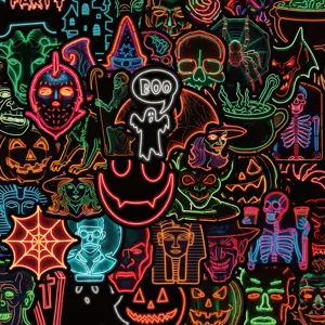 Halloween neon waterproof stickers pack, spooky graffiti decals for skateboard guitar