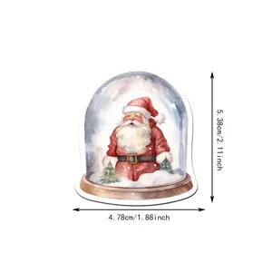 Pegatina vintage de bola de nieve de Papá Noel en acuarela, adhesivo impermeable para diario.