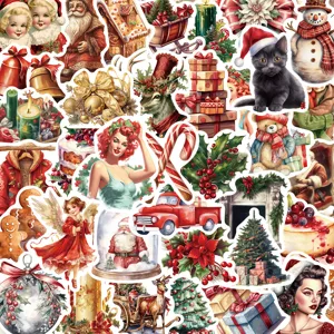 Pegatinas de Navidad Retro Dibujos Animados Vintage Papá Noel Graffiti Calcomanías Decorativas para Scrapbook DIY Funda de Teléfono Guitarra Pegatinas