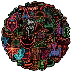 Halloween neon waterproof stickers pack, 50pcs scary graffiti decals for helmet.