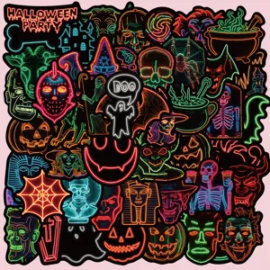 50pcs Halloween Neon Waterproof Stickers Graffiti Decals for Skateboard Helmet Laptop
