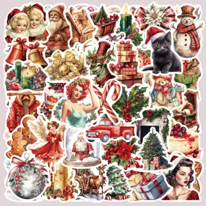 Set de pegatinas navideñas vintage, pegatinas estéticas retro para diario DIY y funda de móvil.