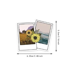 Vintage polaroid sunflower sticker detail view, waterproof decorative decal for journal or laptop.