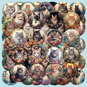 50 Pcs Autocollants Mignons Chat Dessin Animé Imperméables pour Guitare Casque Skate