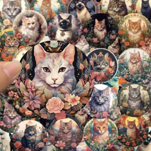 50 pcs mignons autocollants de chat de dessin animé étanches pour guitare skateboard valise