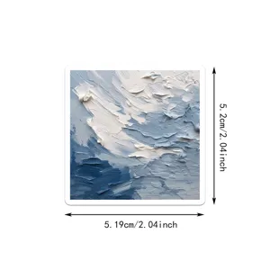 Blue oil painting style square waterproof sticker for journaling and laptop decoration.
