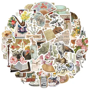Vintage decorative sticker pack, retro aesthetic journaling scrapbooking waterproof decals.