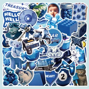 Blue aesthetic waterproof stickers pack for journal decorating laptop skateboard cute decal set.