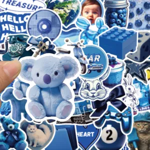 50pcs blue aesthetic waterproof stickers for journaling, laptop and diary decoration