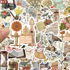 50pcs vintage retro stickers aesthetic decorative stationery scrapbook guitar laptop waterproof