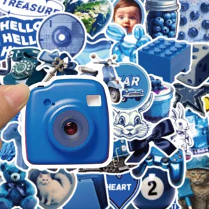 Detailed view of dark blue aesthetic waterproof decorative stickers set for journal notebook craft.