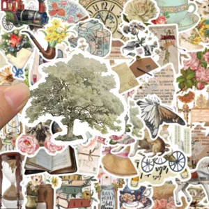Vintage sticker pack 50pcs waterproof aesthetic decorative stickers for journal laptop.