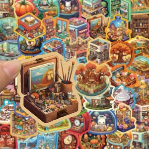 Adesivi mondo in miniatura cartone animato adesivo vinile impermeabile per diario.