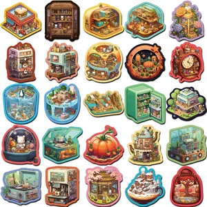 Set di adesivi impermeabili micro mondo dei cartoni animati, simpatici decalcomanie per diario