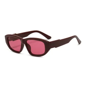 Retro thick frame rectangular cat eye sunglasses for women with pink lenses stylish eyewear.