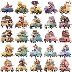 Joli ensemble d'autocollants de voiture de voyage dessin animé avec valises étanches