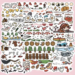 Bonita hoja de pegatinas decorativas de garabatos y dibujos, pegatinas impermeables.