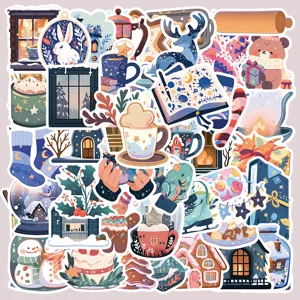 50pcs cute cartoon winter cozy doodle waterproof stickers for phone case luggage helmet decor
