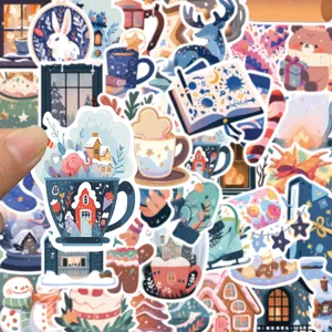 Cute winter cozy cartoon waterproof stickers pack, perfect for phone case and luggage decor.