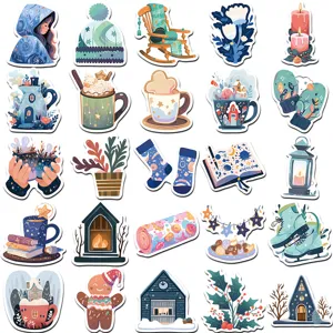 50pcs cute winter cozy cartoon waterproof stickers for phone case luggage decoration