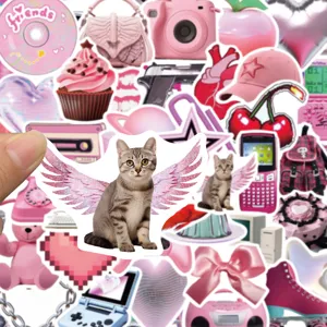 Pack de 50 autocollants graffiti dessin animé rose Y2K pour décorer coques de téléphone.
