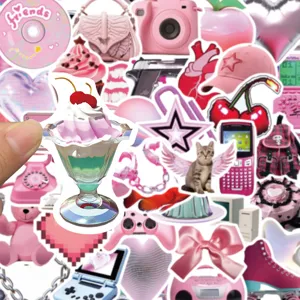 50pcs autocollants rose Y2K esthétique mignons imperméables pour téléphone ordinateur portable