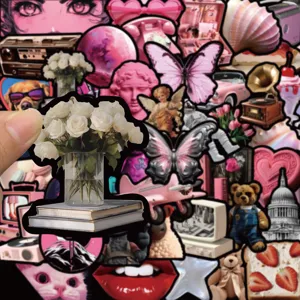 50 Stk. Rosa Schwarz Y2K Ästhetik wasserdichte Graffiti Aufkleber für Handy Hülle Skateboard