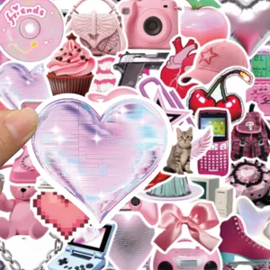 50pcs rose y2k esthétique mignon autocollants étanches vinyle décalcomanie pour coque de téléphone