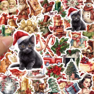 50pz pegatinas vintage navidad gato tierno papa noel deco para diario funda de movil