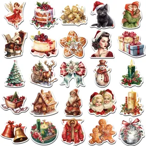 Juego de pegatinas navideñas vintage, pegatinas decorativas para diario y teléfono.
