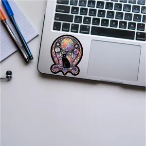 Autocollant pour ordinateur portable chat noir gothique vitrail étanche pour planche à roulettes