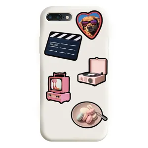 Weisse Handyhülle mit niedlichen retro rosa Sticker-Design für zuverlässigen Schutz.