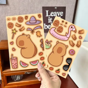 Λεπτομέρεια Capybara DIY sticker με χαριτωμένα ζώα χαρακτήρες και αξεσουάρ.