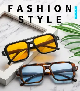 Modische Retro Piloten Doppelsteg Sonnenbrille mit bunten Gläsern für Damen und Herren chic