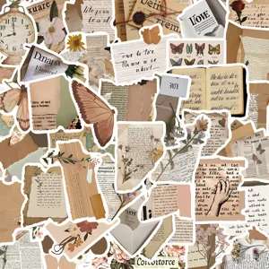 Vintage scrapbook stickers 50pcs aesthetic journal decorative waterproof stationary decals
