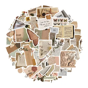Vintage scrapbooking sticker set with various retro newspaper butterfly and floral designs for journal.