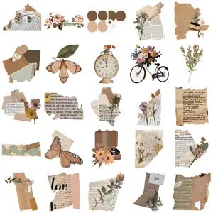 Vintage scrapbooking stickers set retro journaling craft paper botanical butterfly aesthetic decor.