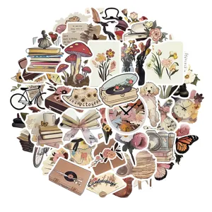 50pcs vintage retro aesthetic stickers pack waterproof decorative decals for journal guitar laptop