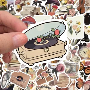 Vintage vinyl record player aesthetic waterproof stickers for journaling, guitar and notebooks.