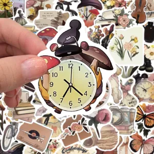 Vintage aesthetic mushroom clock decorative sticker for journal and laptop use.