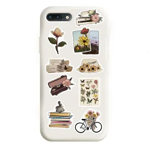 Vintage aesthetic waterproof stickers pack, retro floral and nature illustration DIY decals for journal.