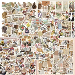 Vintage Aesthetic Waterproof Stickers For Scrapbooking Journaling Guitar Laptop Botanical Floral Paper Stickers Decals