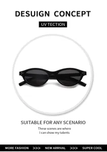 Stilvolle schwarze ovale Sonnenbrille für Damen mit UV-Schutz und schicken Nieten.