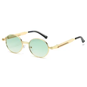 Lunettes de Soleil Rondes Steampunk Vintage Cadre Metal Retro Hommes Femmes Mode Vert