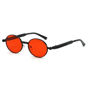 Lunettes de soleil rondes steampunk homme femme vintage retro verres rouges métal.